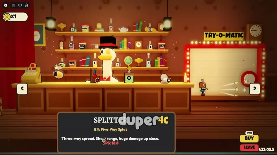 Splitter shop card and three-way spread in Try-O-Matic